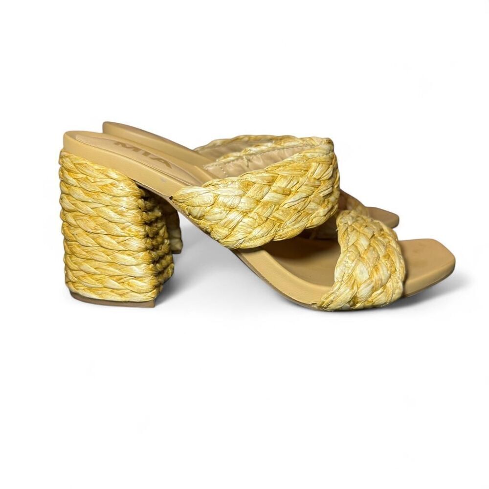 MIA Felicity Natural Raffia Braided Double Band Heel Slip On Sandal Size 7